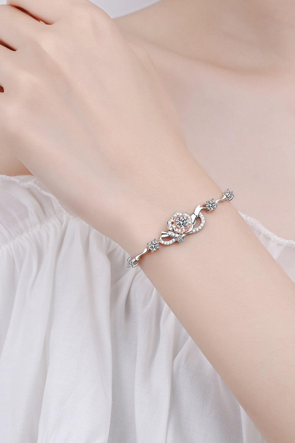 925 Sterling Silver Moissanite Rose Bracelet