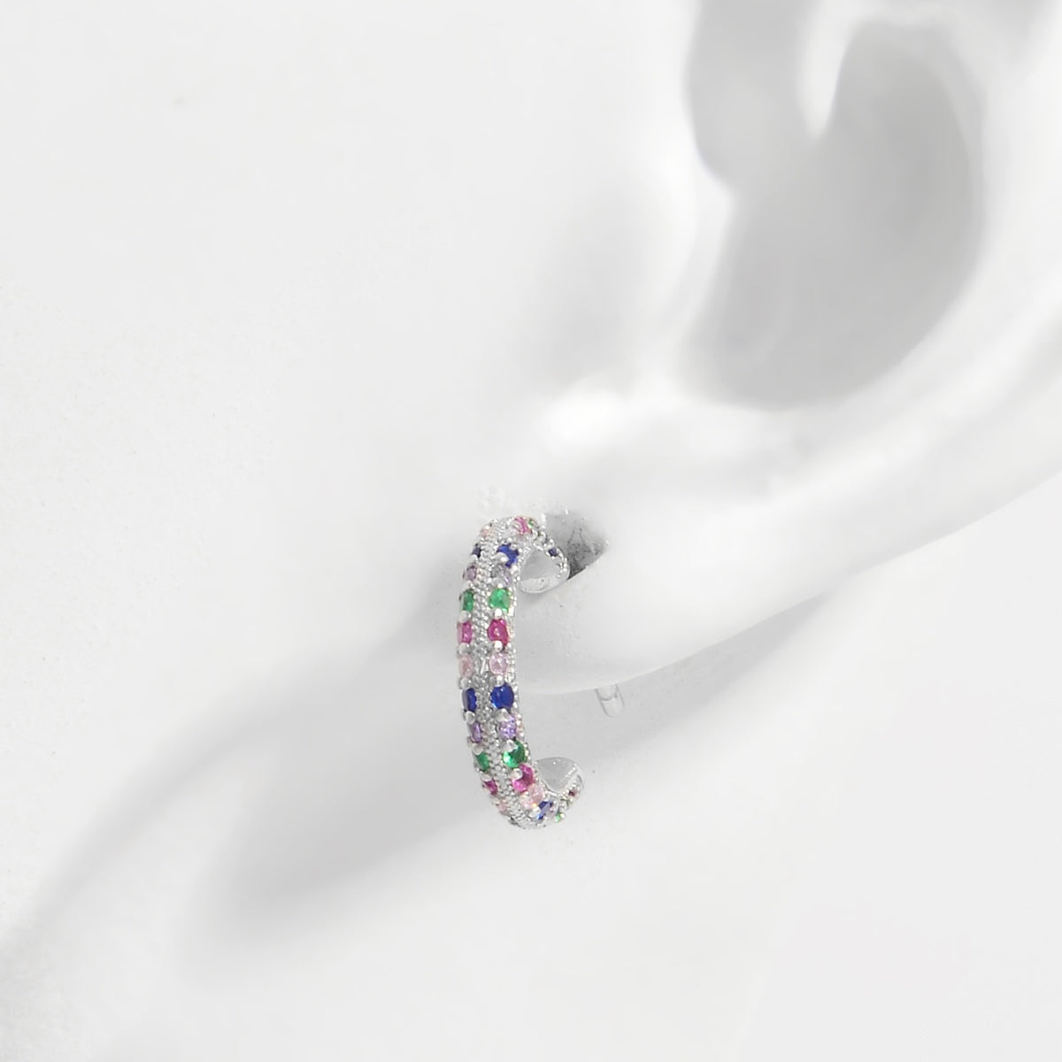 925 Sterling Silver Contrast Rainbow Zircon Earrings