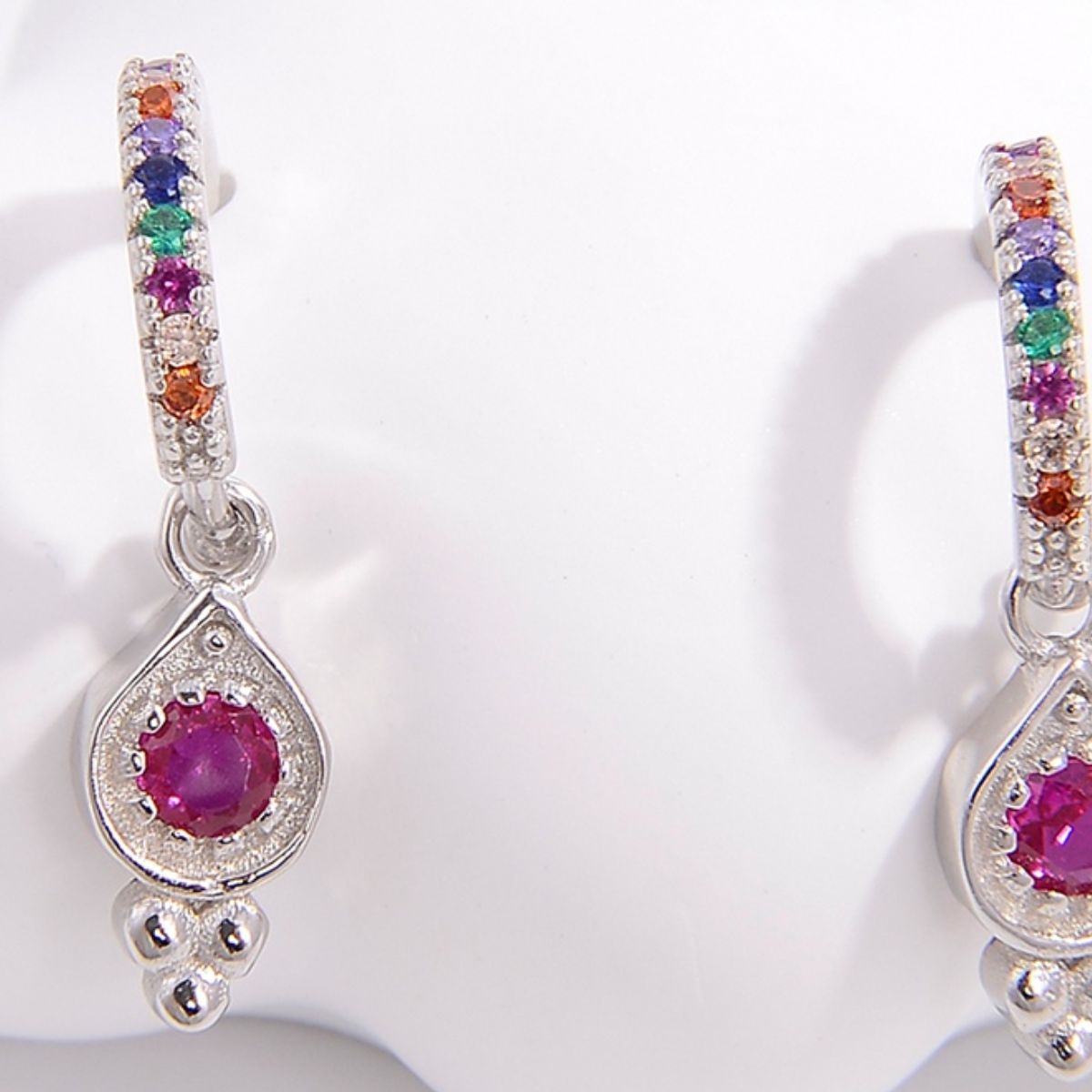 925 Sterling Silver Inlaid Rainbow Zircon Earrings