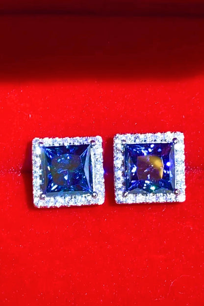 925 Sterling Silver 4 Carat Blue Moissanite Square Earrings