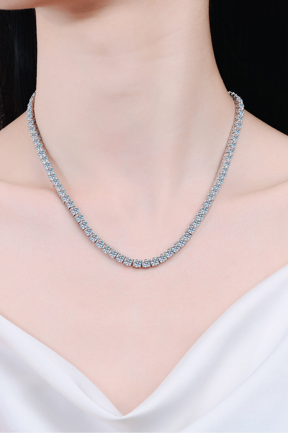 Moissanite Rhodium-Plated Tennis Necklace