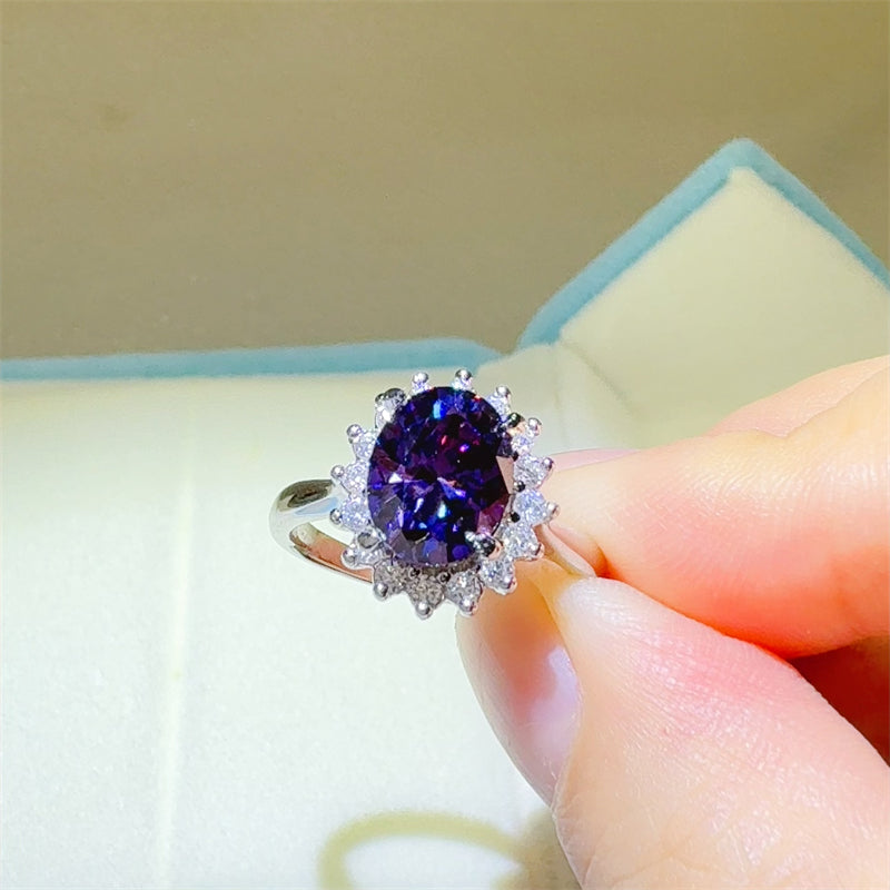 2 Carat  Oval Deep Blue Moissanite Ring