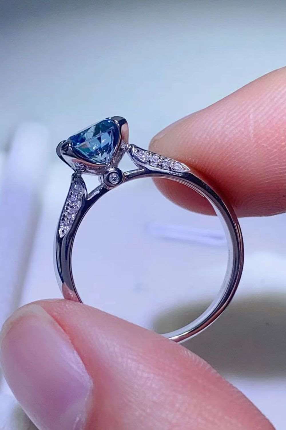 1 Carat Sky Blue Moissanite 4-Prong Ring