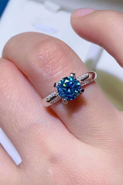 1 Carat Sky Blue Moissanite 4-Prong Ring