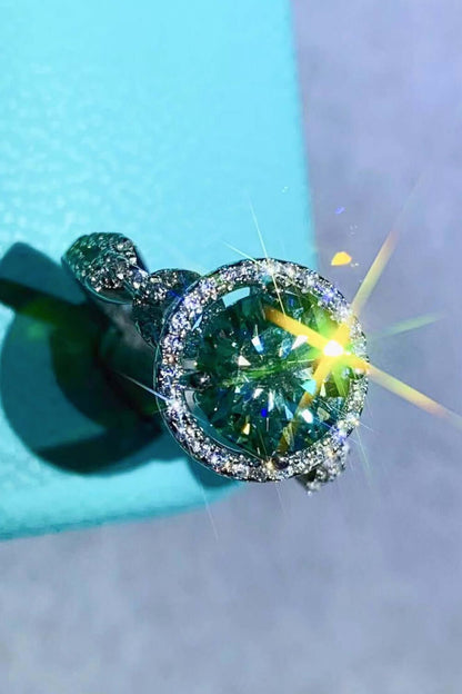 2 Carat Moissanite Emerald Green Halo Ring