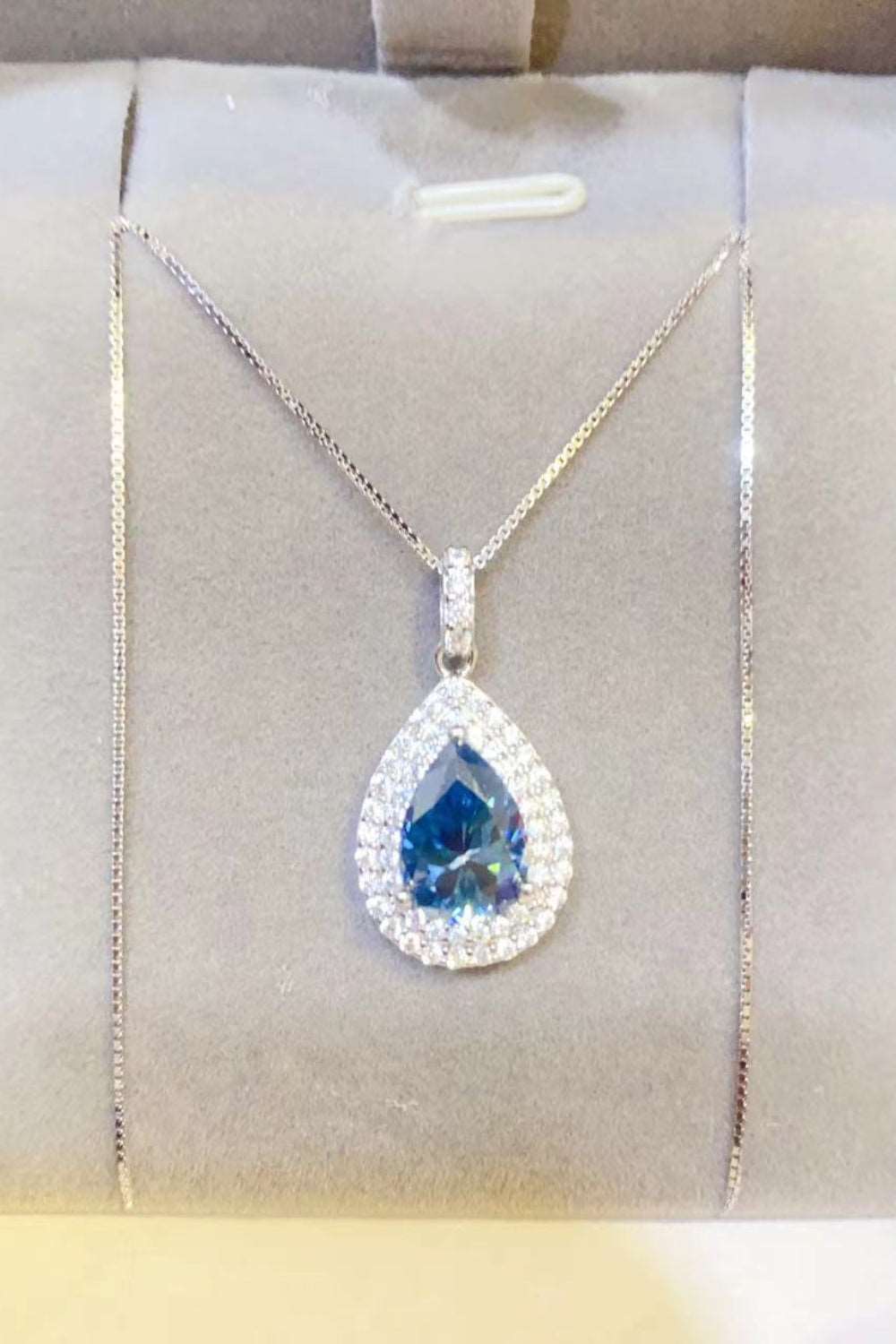 2 Carat Blue Moissanite Teardrop Pendant Necklace