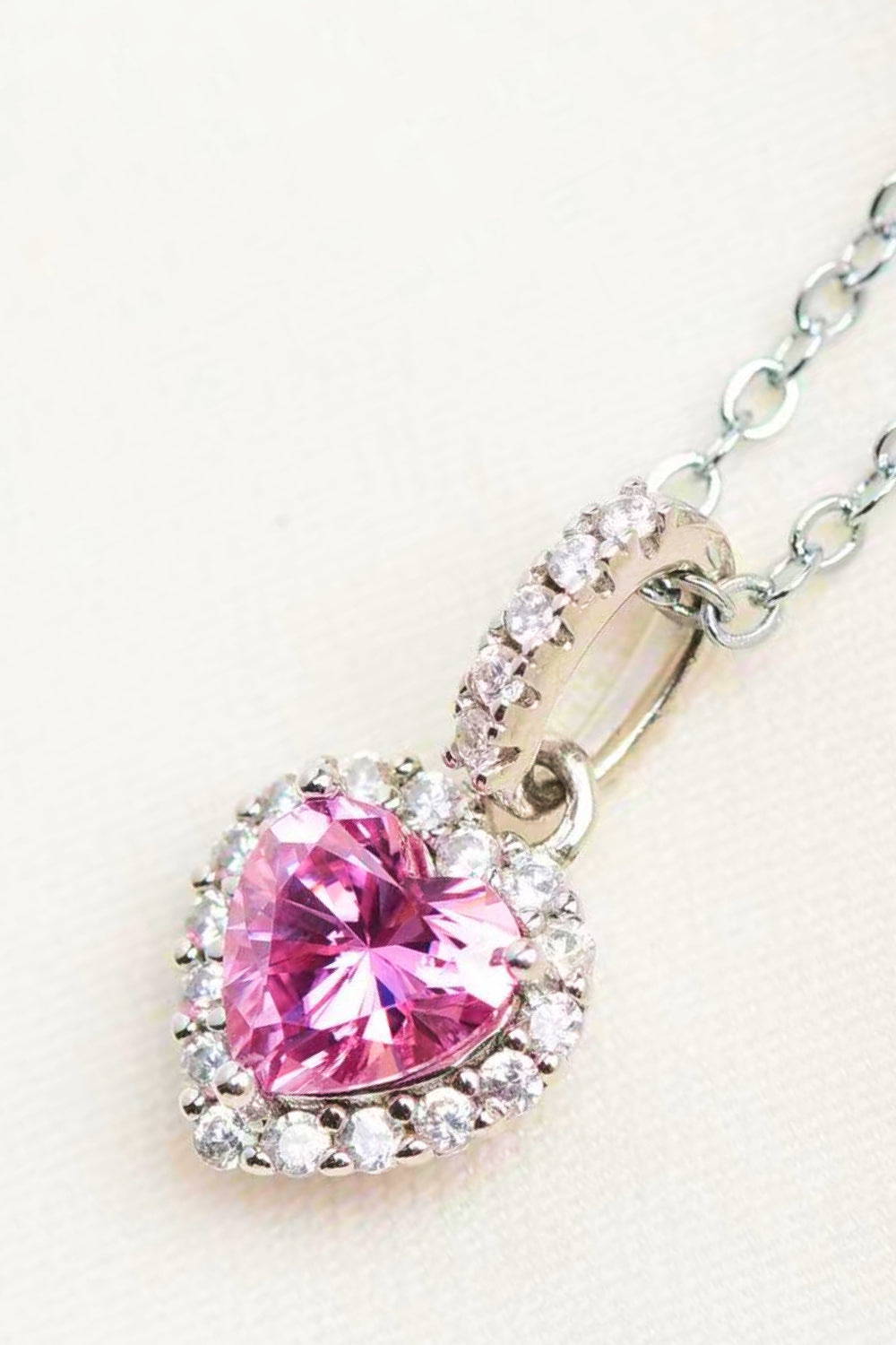 Adorable Moissanite Pink Heart Pendant Necklace