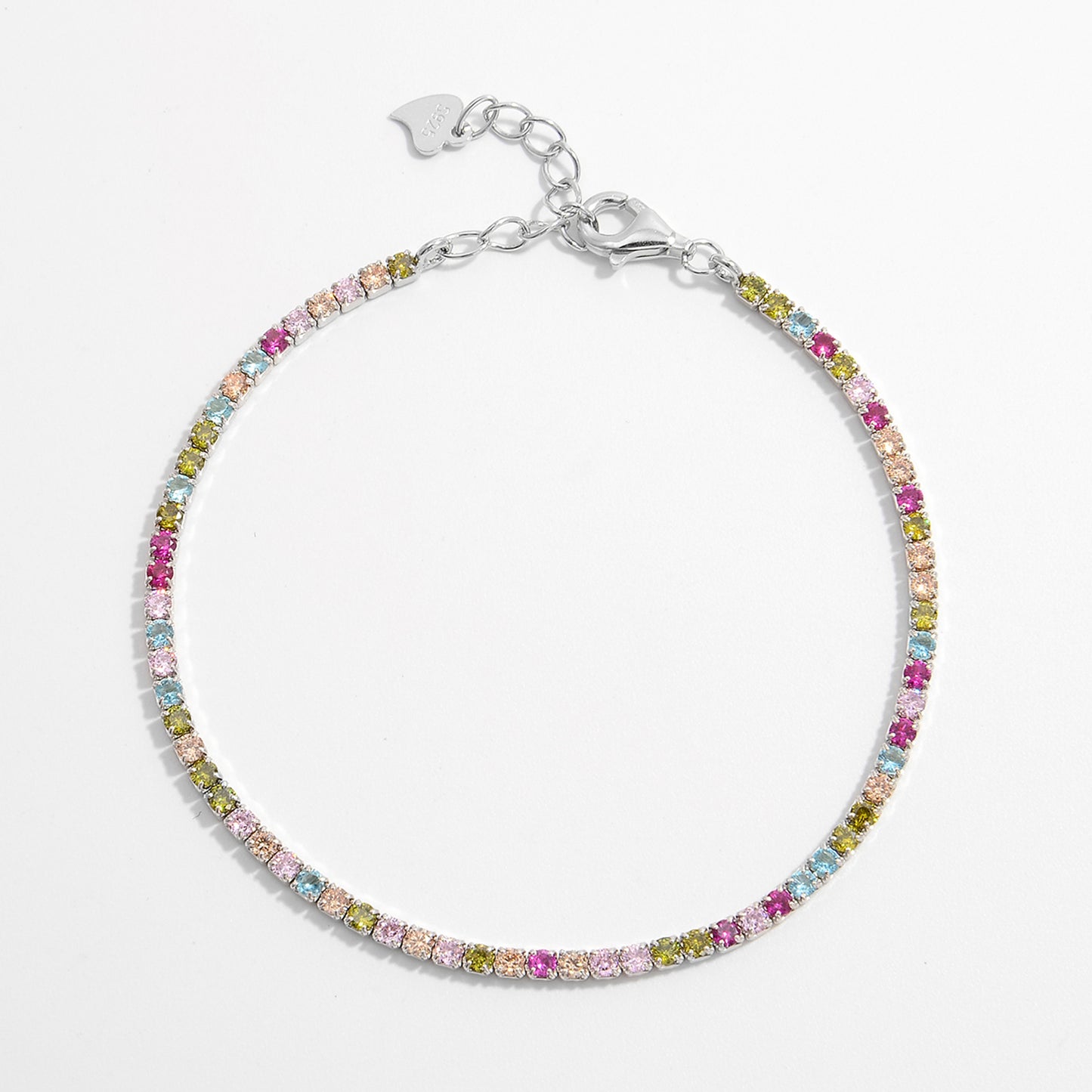 Rainbow Inlaid Zircon 925 Sterling Silver Tennis Bracelet