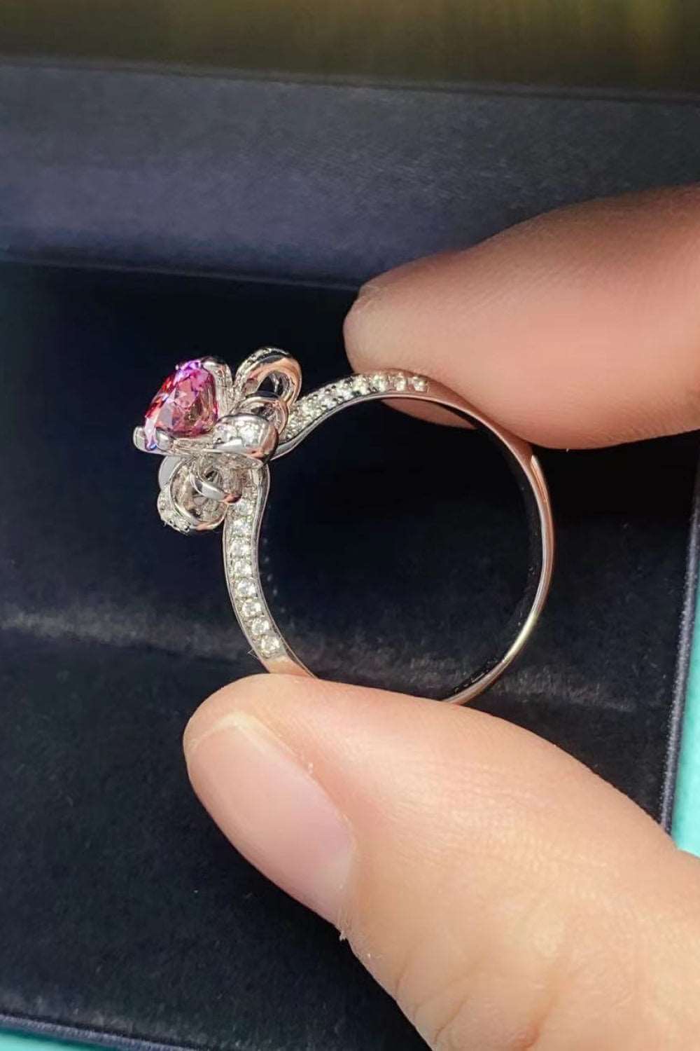 1 Carat Pink Moissanite Flower-Shaped Ring