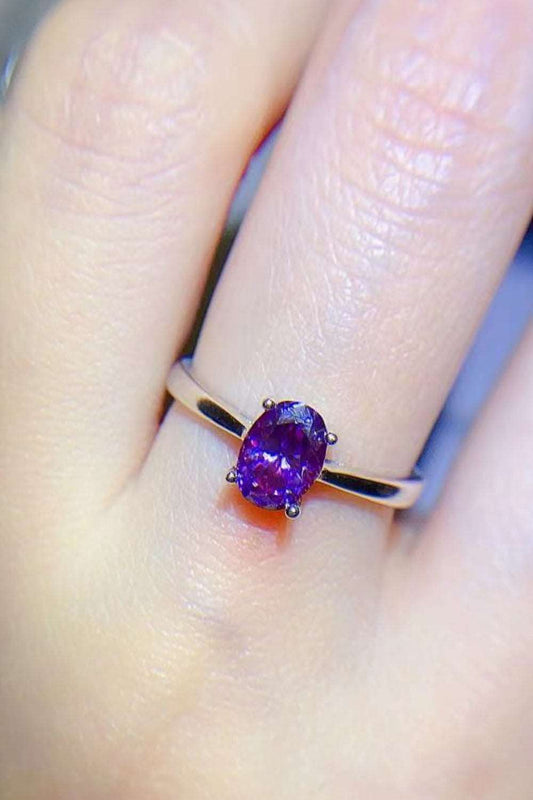 1 Carat Purple Moissanite 4-Prong Solitaire Ring