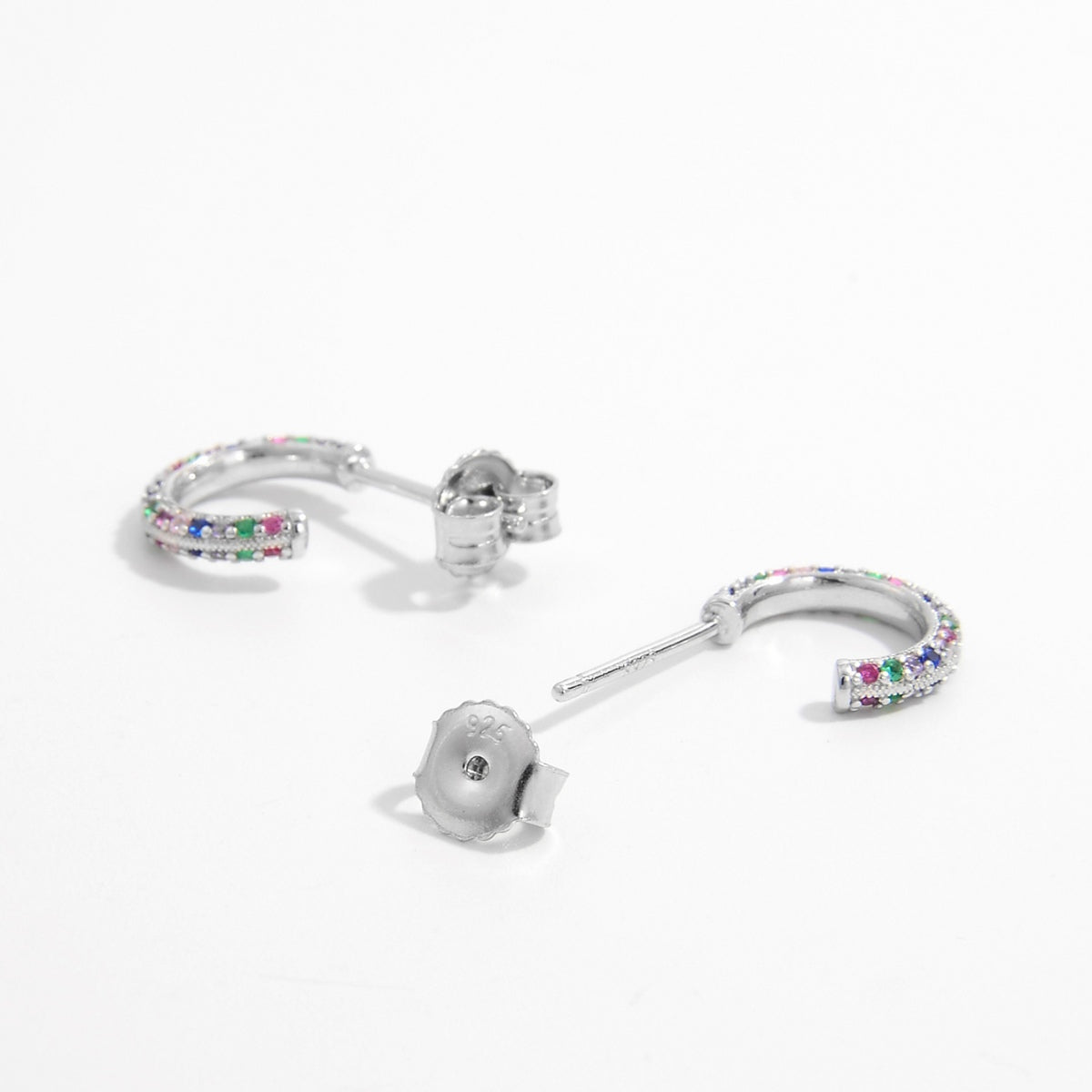 925 Sterling Silver Contrast Rainbow Zircon Earrings