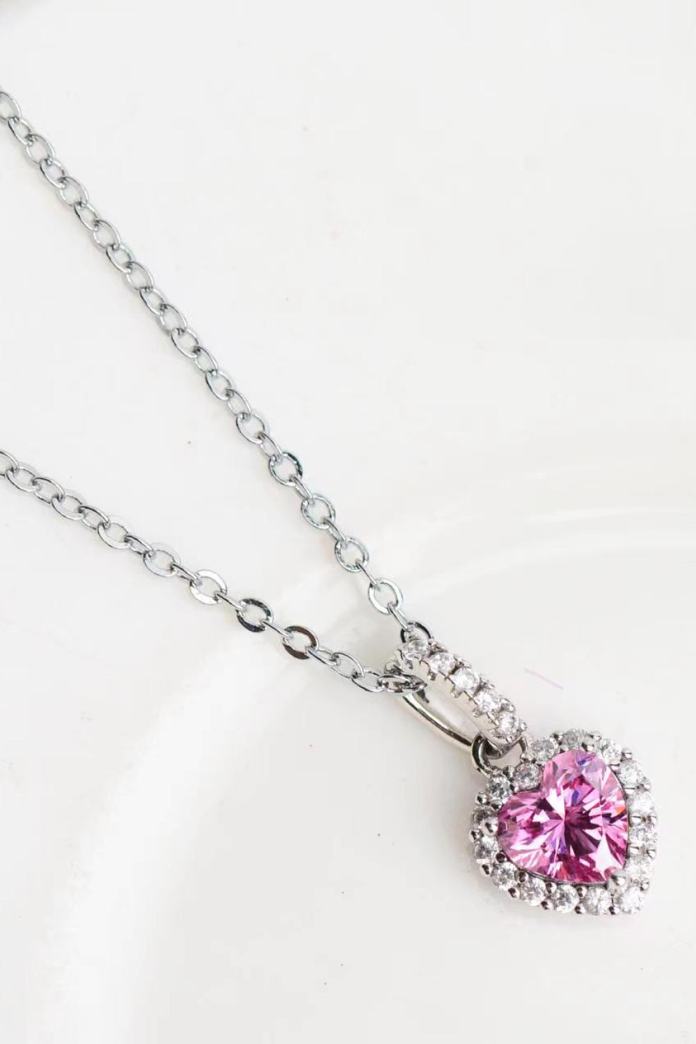 Adorable Moissanite Pink Heart Pendant Necklace