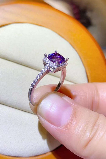 1 Carat Royal Purple Moissanite Platinum-Plated Square Ring