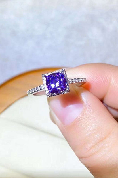 1 Carat Royal Purple Moissanite Platinum-Plated Square Ring