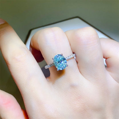 2 Carat Blue Moissanite and Zircon 925 Sterling Silver Ring