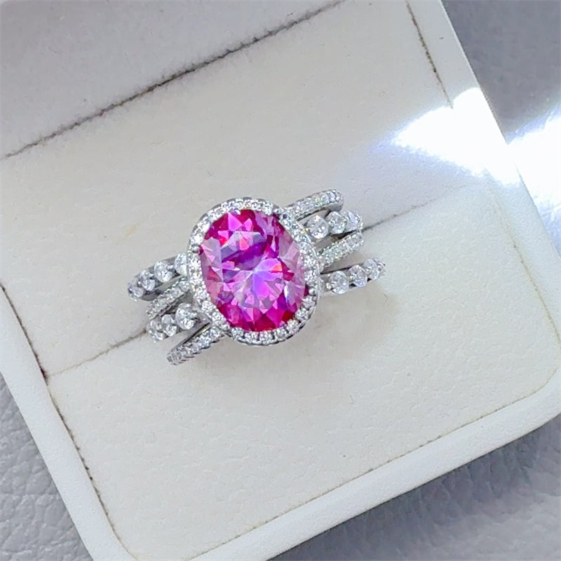 3 Carat Pink Moissanite 925 Sterling Silver Ring