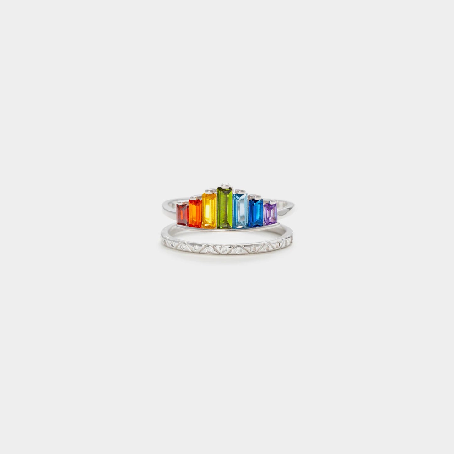 Rainbow Zircon 925 Sterling Silver Double-Layered Ring