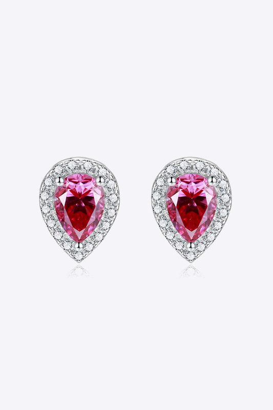 2 Carat Pink Moissanite Teardrop Stud Earrings in Rose