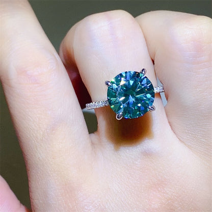 5 Carat Green Moissanite and Zircon 925 Sterling Silver Ring