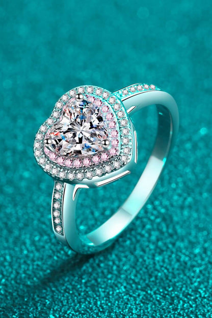 1 Carat Pink and White Moissanite Heart Ring