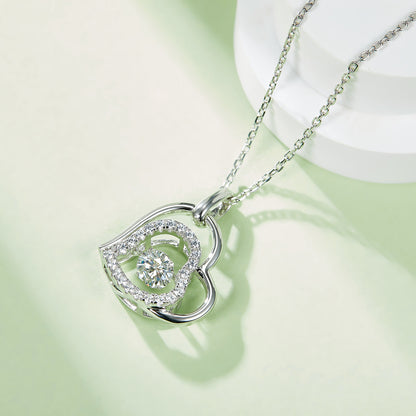 Moissanite 925 Sterling Silver Double Heart Necklace