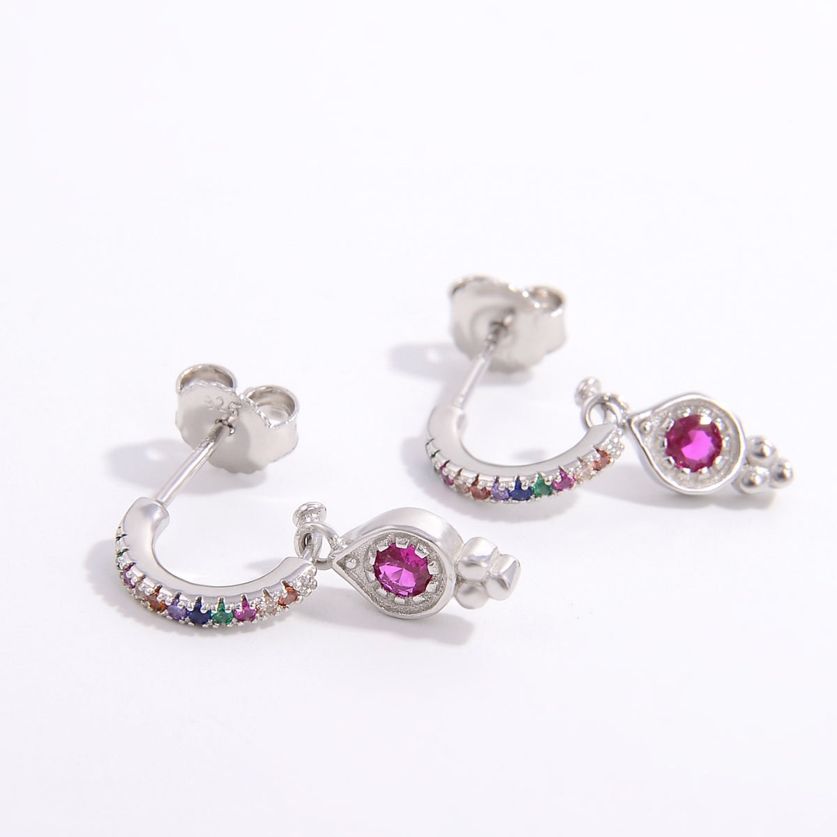 925 Sterling Silver Inlaid Rainbow Zircon Earrings