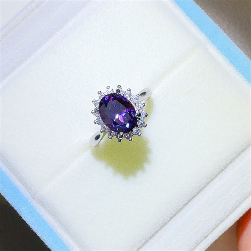 2 Carat  Oval Deep Blue Moissanite Ring