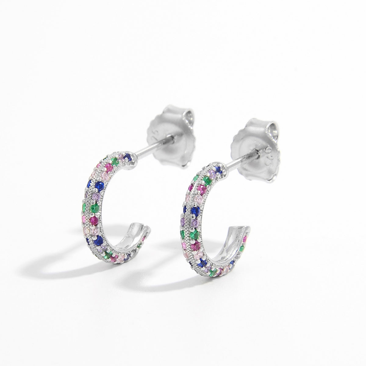 925 Sterling Silver Contrast Rainbow Zircon Earrings