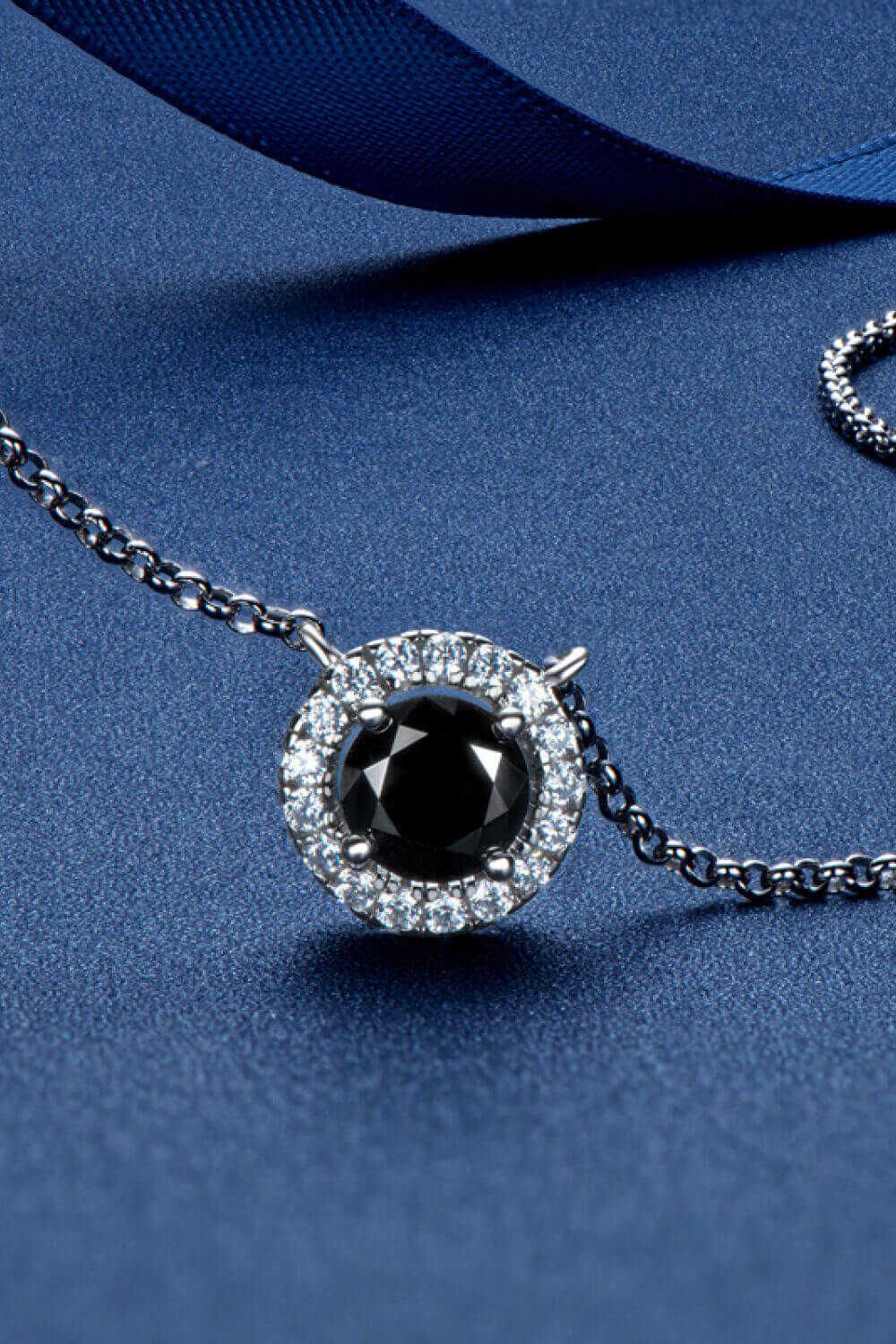 Two-Tone 1 Carat Black Moissanite Round Pendant Necklace