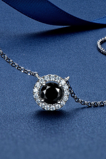 Two-Tone 1 Carat Black Moissanite Round Pendant Necklace