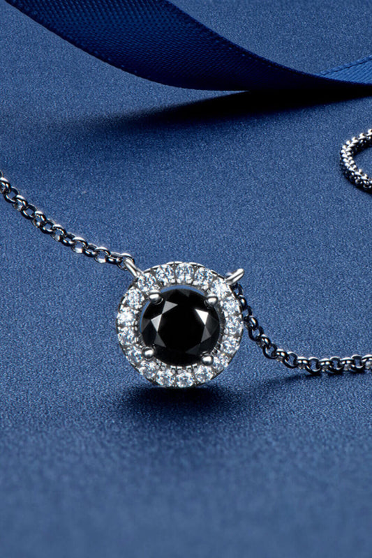 Two-Tone 1 Carat Black Moissanite Round Pendant Necklace