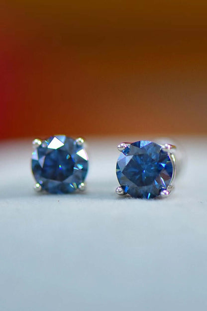 2 Carat Blue Moissanite Four-Prong Platinum-Plated Earrings