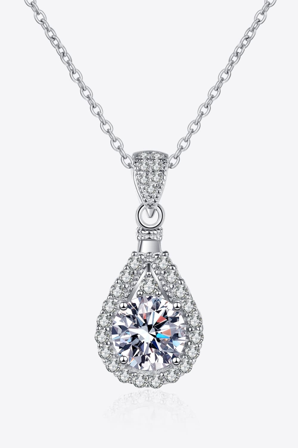 2 Carat Moissanite Teardrop Halo Pendant 925 Sterling Silver Necklace