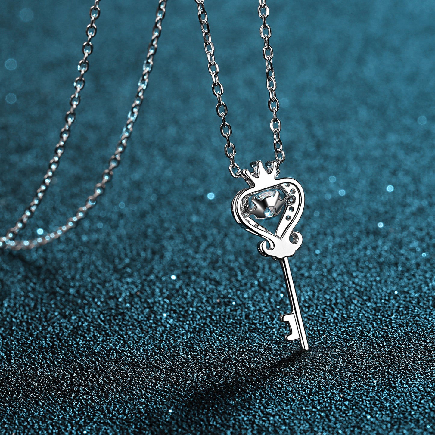 Heart Key Shape Moissanite 925 Sterling Silver Necklace