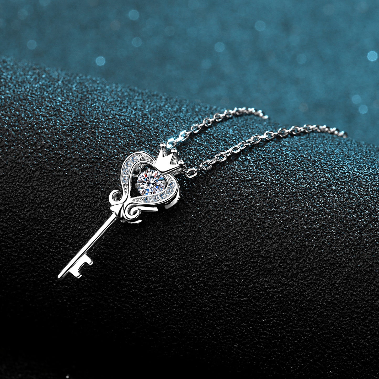 Heart Key Shape Moissanite 925 Sterling Silver Necklace