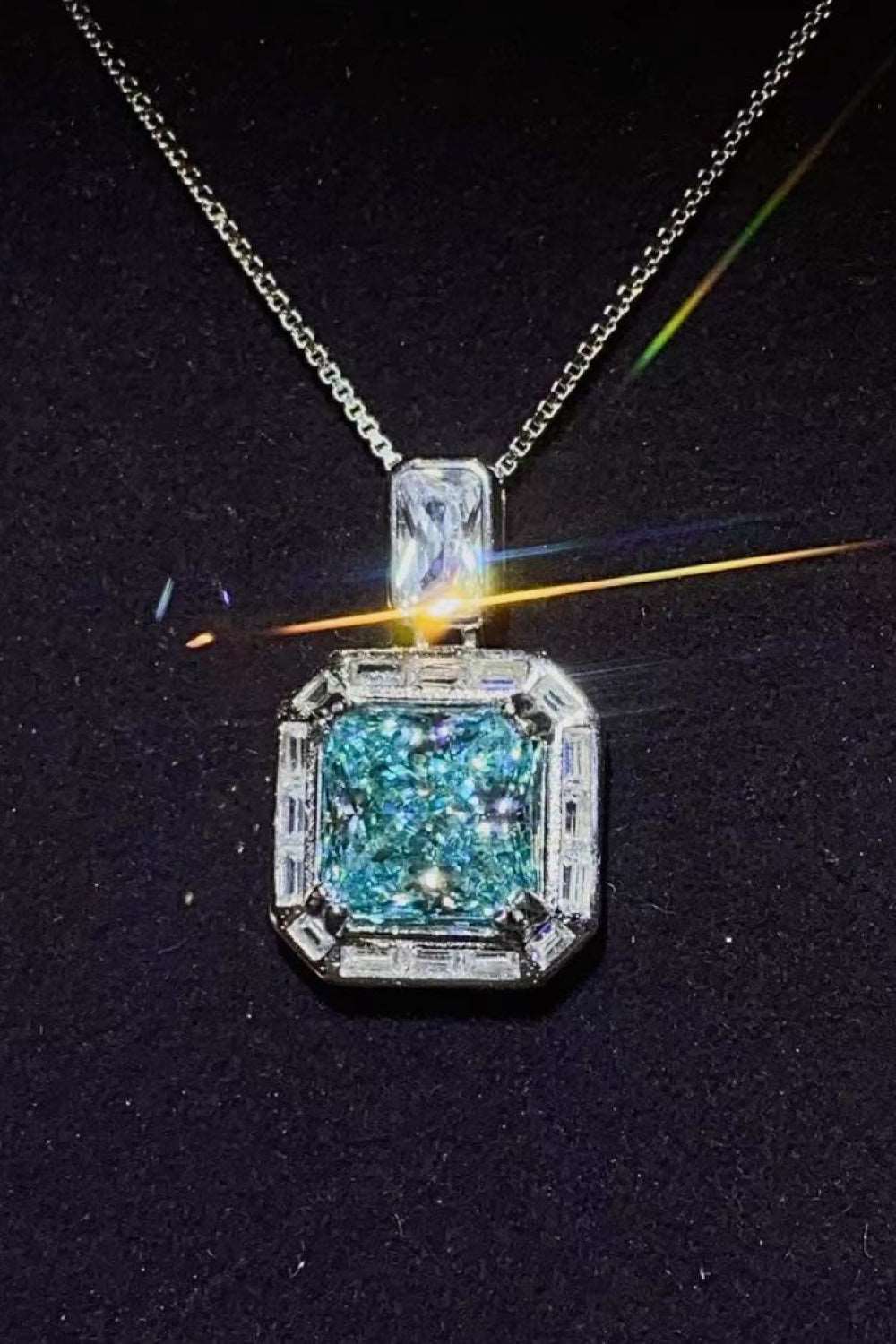 2 Carat Green Moissanite Square Pendant Necklace