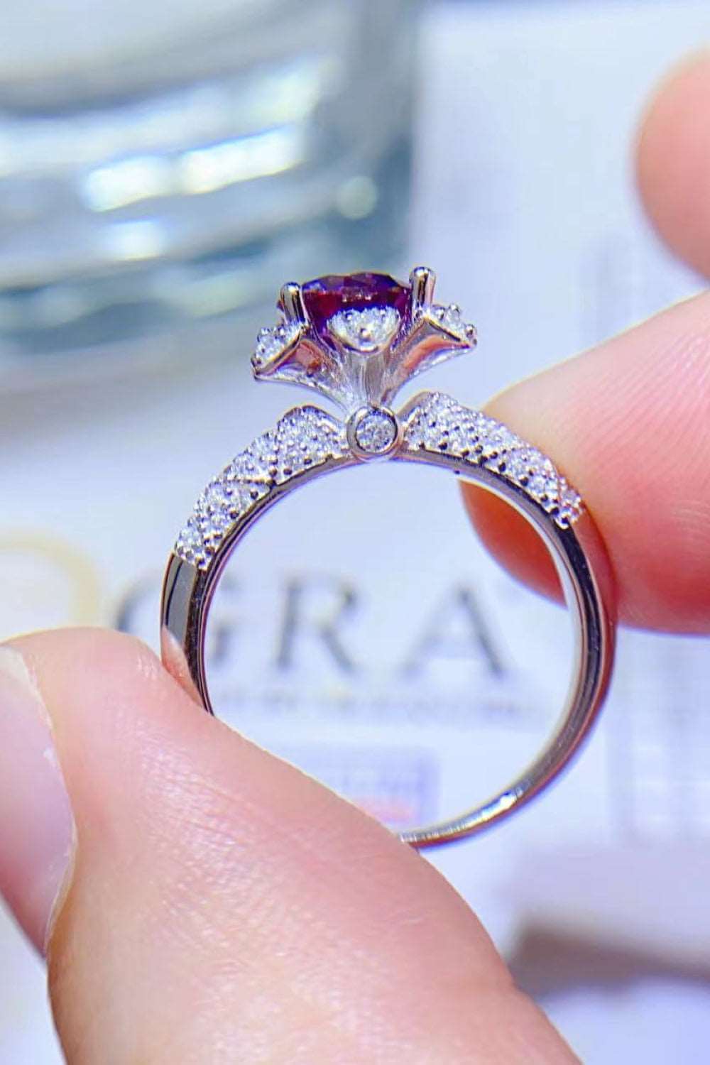 1 Carat Purple Moissanite 925 Sterling Silver Ring