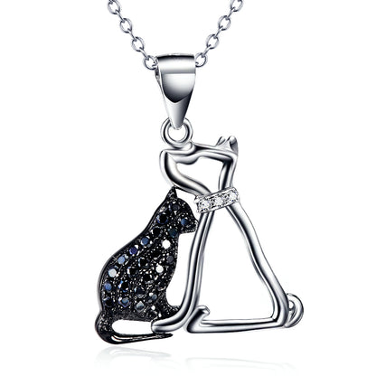 Dog and Cat CZ 925 Sterling Silver Necklace