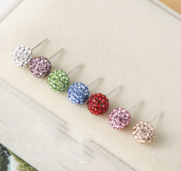 Simple CZ Pave Ball Women 925 Sterling Sliver Studs Earrings